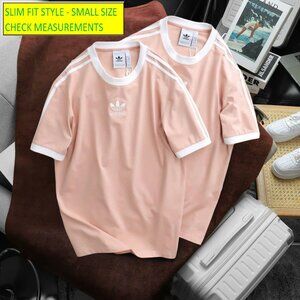Adidas Classics Original 3 Stripes Tee Shirt Trefoil Retro Men Peach Slim Fit